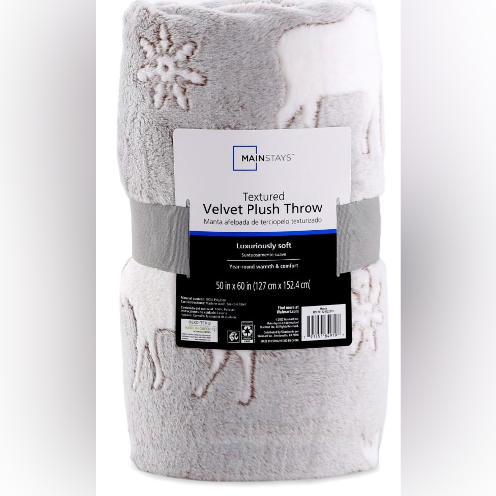 Mainstay Printed Textured Plush Throw 50’ x 60’ Moose